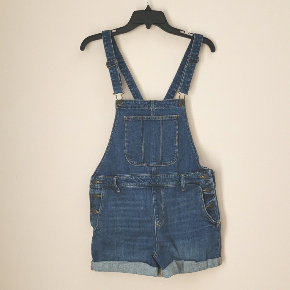 Old Navy Blue Jean Denim Short Overalls, Size Medium